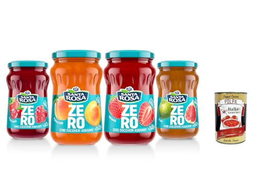 Santa Rosa Zero Confettura Testpaket, Marmelade Jam Ohne Zuckerzusatz, Frei von Konservierungsstoffen, Jam 4x x 300g Glas + Italian Gourmet Polpa 400g Santa Rosa Zero Confettura Testpaket, Marmelade Jam Ohne Zuckerzusatz, Frei von Konservierungsstoffen, Jam 4x x 300g Glas + Italian Gourmet Polpa 400g von Italian Gourmet E.R.