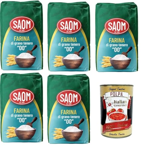 Saom Farina di Grano Tenero 00 Weichweizenmehl italienischer Herkunft 5x1 kg + Italian Gourmet polpa 400g Saom Farina di Grano Tenero 00 Weichweizenmehl italienischer Herkunft 5x1 kg + Italian Gourmet polpa 400g von Italian Gourmet E.R.