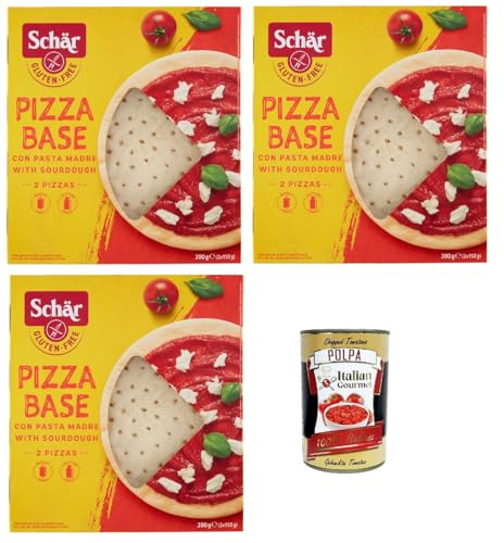 Schär, Pizza Base con Pasta Madre, Fondo Pizza da Farcire Senza Glutine, Pizza -Basis mit Sauerteig, Pizzaboden, um Gluten ausgestopft zu sein, vegan, 3x 300g + Italian Gourmet polpa 400g Schär, Pizza Base con Pasta Madre, Fondo Pizza da Farcire Senza Glutine, Pizza -Basis mit Sauerteig, Pizzaboden, um Gluten ausgestopft zu sein, vegan, 3x 300g + Italian Gourmet polpa 400g von Italian Gourmet E.R.