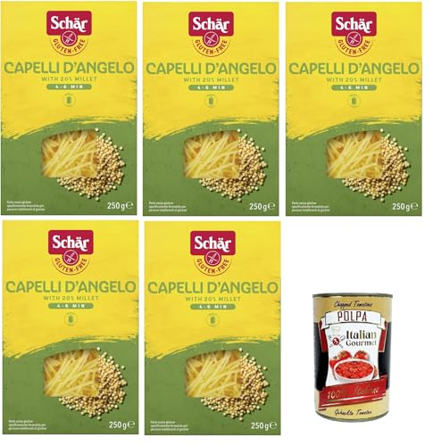 Schar Pasta Capelli d'Angelo – Glutenfreie Kurznudeln mit ca. 20% Hirse 5x 250g+ Italian Gourmet polpa 400g Schar Pasta Capelli d'Angelo – Glutenfreie Kurznudeln mit ca. 20% Hirse 5x 250g+ Italian Gourmet polpa 400g von Italian Gourmet E.R.