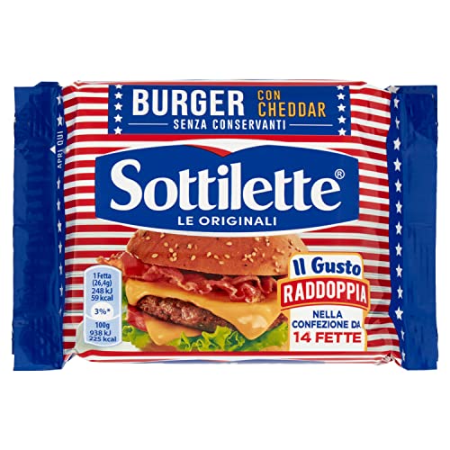 Sottilette Le Originali Burger con Cheddar Geschnittener Geschmolzener Käse Jede 370g Packung enthält 14 Käsescheiben von Sottilette