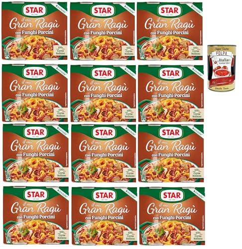 Star Il mio Gran ragù 'Con Funghi Porcini', ragu sauce mit Steinpilzen, N.1 in Italien, mit 100% italienischem Fleisch, 12 Packung mit 2 Dosen à 180g + Italian Gourmet polpa 400gr Star Il mio Gran ragù 'Con Funghi Porcini', ragu sauce mit Steinpilzen, N.1 in Italien, mit 100% italienischem Fleisch, 12 Packung mit 2 Dosen à 180g + Italian Gourmet polpa 400gr von Italian Gourmet E.R.