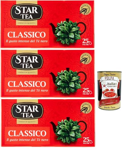 Star Tea Thè Classico, das klassische SchwarzTee, 25 Filter, eine feine Mischung mit ausgesuchten geernteten Blättern, 3x 37.5g + Italian Gourmet polpa 400g Star Tea Thè Classico, das klassische SchwarzTee, 25 Filter, eine feine Mischung mit ausgesuchten geernteten Blättern, 3x 37.5g + Italian Gourmet polpa 400g von Italian Gourmet E.R.