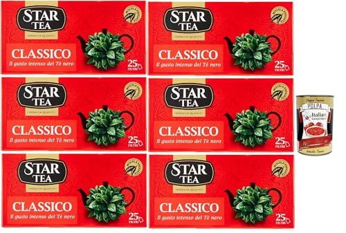 Star Tea Thè Classico, das klassische SchwarzTee, 25 Filter, eine feine Mischung mit ausgesuchten geernteten Blättern, 6x 37.5g + Italian Gourmet polpa 400g Star Tea Thè Classico, das klassische SchwarzTee, 25 Filter, eine feine Mischung mit ausgesuchten geernteten Blättern, 6x 37.5g + Italian Gourmet polpa 400g von Italian Gourmet E.R.