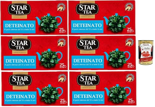 Star Tea Thè Deteinato, das entkoffeiniert SchwarzTee, 25 Filter, eine feine Mischung mit ausgesuchten geernteten Blättern, 6x 37.5g + Italian Gourmet polpa 400g Star Tea Thè Deteinato, das entkoffeiniert SchwarzTee, 25 Filter, eine feine Mischung mit ausgesuchten geernteten Blättern, 6x 37.5g + Italian Gourmet polpa 400g von Italian Gourmet E.R.