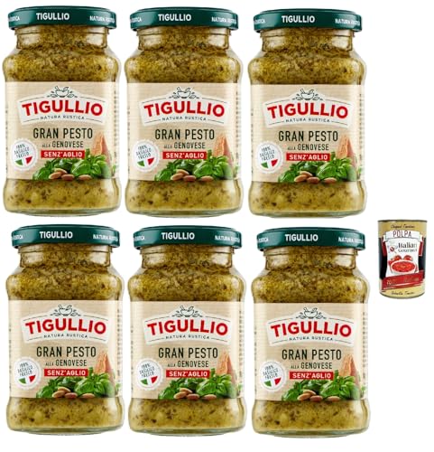 Star Tigullio GranPesto Pesto alla Genovese senz'aglio mit 100% frisches Basilikum, ohne Knoblauch, glutenfrei, 6x 190g + Italian Gourmet polpa 400g Star Tigullio GranPesto Pesto alla Genovese senz'aglio mit 100% frisches Basilikum, ohne Knoblauch, glutenfrei, 6x 190g + Italian Gourmet polpa 400g von Italian Gourmet E.R.