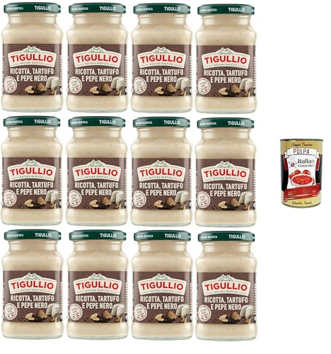 Star Tigullio GranPesto Ricotta Tartufo Pepe Nero, Ricotta Käse, Trüffel und schwarzer Pfeffer, 12x 190g Sauce Soße + Italian Gourmet polpa 400g Star Tigullio GranPesto Ricotta Tartufo Pepe Nero, Ricotta Käse, Trüffel und schwarzer Pfeffer, 12x 190g Sauce Soße + Italian Gourmet polpa 400g von Italian Gourmet E.R.