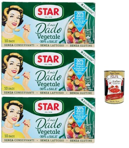 Star il mio Dado Vegetale -30% di Sale 10 Dadi, Suppenwürfel Brühe mit 9 Gemüsesorte reich an Geschmack mit -30% salz, 3x 100 g + Italian Gourmet polpa 400g Star il mio Dado Vegetale -30% di Sale 10 Dadi, Suppenwürfel Brühe mit 9 Gemüsesorte reich an Geschmack mit -30% salz, 3x 100 g + Italian Gourmet polpa 400g von Italian Gourmet E.R.