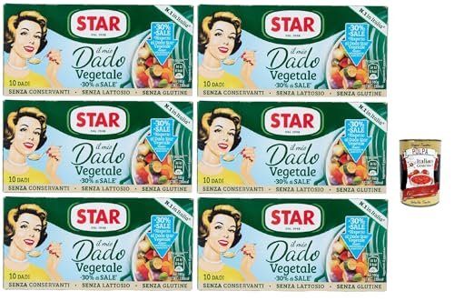 Star il mio Dado Vegetale -30% di Sale 10 Dadi, Suppenwürfel Brühe mit 9 Gemüsesorte reich an Geschmack mit -30% salz, 6x 100 g + Italian Gourmet polpa 400g Star il mio Dado Vegetale -30% di Sale 10 Dadi, Suppenwürfel Brühe mit 9 Gemüsesorte reich an Geschmack mit -30% salz, 6x 100 g + Italian Gourmet polpa 400g von Italian Gourmet E.R.