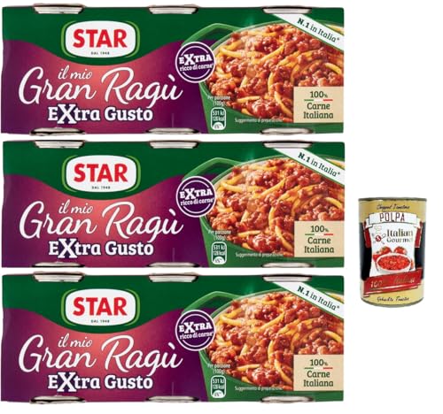 Star il mio Gran Ragù Extra Gusto mit 100% italienischem Fleisch, N.1 in Italien, 3x Packung mit 3 Dosen à 100g + Italian Gourmet polpa 400gr Star il mio Gran Ragù Extra Gusto mit 100% italienischem Fleisch, N.1 in Italien, 3x Packung mit 3 Dosen à 100g + Italian Gourmet polpa 400gr von Italian Gourmet E.R.