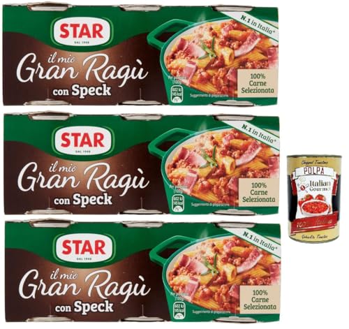 Star il mio Gran Ragù con geräucherter Schinken, mit 100% italienischem Fleisch, N.1 in Italien, 3x Packung mit 3 Dosen à 100g + Italian Gourmet polpa 400gr Star il mio Gran Ragù con geräucherter Schinken, mit 100% italienischem Fleisch, N.1 in Italien, 3x Packung mit 3 Dosen à 100g + Italian Gourmet polpa 400gr von Italian Gourmet E.R.