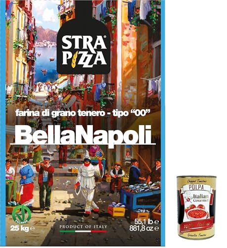 Strapizza Bella Napoli blu, farina di grano tenero, tipo "00", Pizzamehl fur pizza, Mehl 25kg + Italian Gourmet polpa 400g Strapizza Bella Napoli blu, farina di grano tenero, tipo "00", Pizzamehl fur pizza, Mehl 25kg + Italian Gourmet polpa 400g von Italian Gourmet E.R.