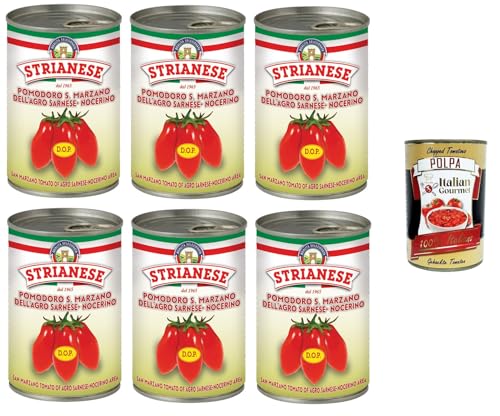 Strianese- Pomodoro San Marzano Dell'Agro Sarnese-Nocerino D.O.P S. Marzano-Tomate vom Agro Sarnese-Nocerino 6x 400gr + Italian Gourmet polpa 400g von Italian Gourmet E.R.