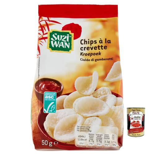 Suzi Wan Cialde di Gamberetti Garnelen Waffel,Knusprige Waffeln aus Tapiokamehl und Garnelen 50g Beutel + Italian Gourmet Polpa di Pomodoro 400g Dose von Italian Gourmet E.R.