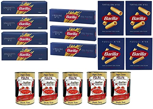 TESTPAKET Barilla pasta nudeln spaghetti linguine fusilli tortiglioni 11 x 500G und Italian Gourmet Polpa di pomodoro Fein gehacktes Tomatenmark 5x 400g TESTPAKET Barilla pasta nudeln spaghetti linguine fusilli tortiglioni 11 x 500G und Italian Gourmet Polpa di pomodoro Fein gehacktes Tomatenmark 5x 400g von Italian Gourmet E.R.