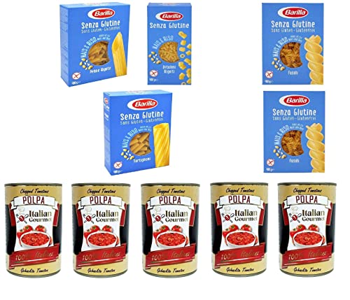 TESTPAKET Barilla senza Glutine Glutenfrei pasta nudeln 5 x 400G und Italian Gourmet Polpa di pomodoro Fein gehacktes Tomatenmark 5x 400g von Italian Gourmet E.R.