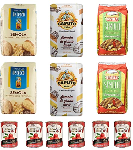 TESTPAKET De Cecco Divella Caputo Semola Hartweizengrieß 6x 1kg + Italian Gourmet 100% italienische geschälte Tomaten dosen 6x 400g von Italian Gourmet E.R.