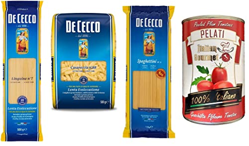 TESTPAKET De Cecco Pasta 1x Linguine 1x Casereccia 1x Spaghettini ( 3 x 500g ) + 1x Italian Gourmet 100% italienische geschälte Tomaten dosen 400g von Italian Gourmet E.R.