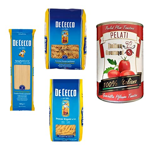 TESTPAKET De Cecco Pasta 1x Penne Rigate n°41 1x Fusilli n°34 1x Spaghetti n°12 ( 3 x 500g ) + 1x Italian Gourmet 100% italienische geschälte Tomaten dosen 400g von Italian Gourmet E.R.