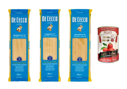 TESTPAKET De Cecco Pasta 1x Spaghetti n°12 1x Linguine n°7 1x Bucatini n°15 ( 3 x 500g ) + 1x Italian Gourmet 100% italienische geschälte Tomaten dosen 400g von Italian Gourmet E.R.