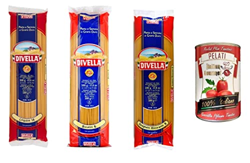 TESTPAKET Divella Pasta 1x Spaghetti Ristorante n°8 1x Linguine n°14 1x Bucatini n°6 ( 3 x 500g ) + 1x Italian Gourmet 100% italienische geschälte Tomaten dosen 400g von Italian Gourmet E.R.