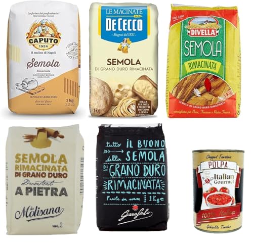 TESTPAKET Molisana Garofalo De Cecco Divella Caputo Semola Grano Duro Rimacinata Hartweizengries 5x 1kg + Italian Gourmet polpa 400g von Italian Gourmet E.R.