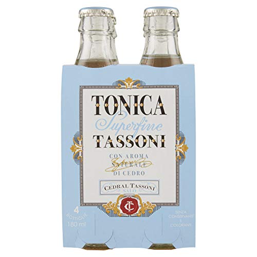 Tassoni Tonica Superfine con Aroma Naturale di Cedro Kohlensäurehaltiges Erfrischungsgetränk Tonic Water mit natürlichem Zedernaroma Glasflasche (4 x 18cl) von Italian Gourmet E.R.