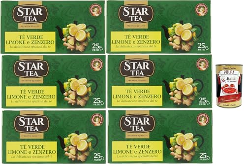 Tè STAR, Grüner Tee mit Zitrone und Ingwer, Packung mit 25 Filtern, eine feine Mischung mit einem reichen und faszinierenden Geschmack, 6x 42.5g + Italian Gourmet polpa 400g Tè STAR, Grüner Tee mit Zitrone und Ingwer, Packung mit 25 Filtern, eine feine Mischung mit einem reichen und faszinierenden Geschmack, 6x 42.5g + Italian Gourmet polpa 400g von Italian Gourmet E.R.