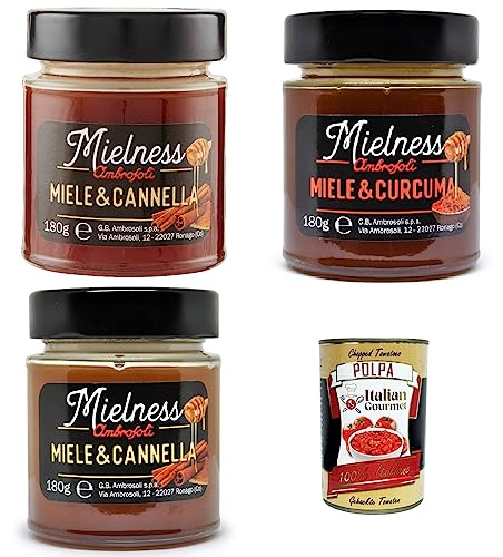 Testpaket Ambrosoli Mielnsess Miele e Zenzero,Curcuma und Cannella Honig und Ingwer, Kurkuma und Zimt , 3x 180g + italian Gourmet polpa 400g Testpaket Ambrosoli Mielnsess Miele e Zenzero,Curcuma und Cannella Honig und Ingwer, Kurkuma und Zimt , 3x 180g + italian Gourmet polpa 400g von Italian Gourmet E.R.