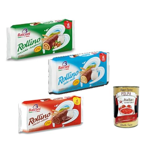 Testpaket Balconi Rollino Cacao, latte und nocciola, kakao schocolade schoko Kuchen brioche kekse 3x 222g + Italian Gourmet polpa 400g von Italian Gourmet E.R.