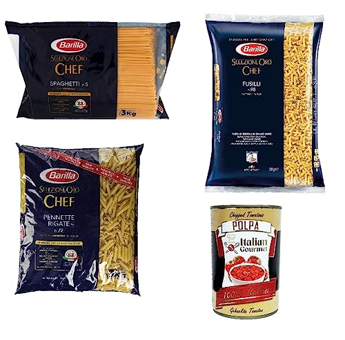 Testpaket Barilla Pasta Selezione Oro Chef Spaghetti, Fusilli, Pennette rigate italienisch Nudeln 3x 3kg pack + Italian Gourmet polpa 400g von Italian Gourmet E.R.