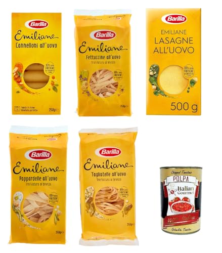 Testpaket Barilla Pasta all' Uovo Le Emiliane , Eiernudeln, Pasta mit Ei 4x 250g 1x 500g + Italian Gourmet polpa 400g Testpaket Barilla Pasta all' Uovo Le Emiliane , Eiernudeln, Pasta mit Ei 4x 250g 1x 500g + Italian Gourmet polpa 400g von Italian Gourmet E.R.