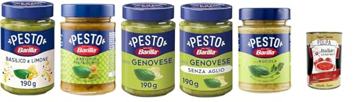 Testpaket Barilla Pesto 5x 190g Pesto mit Basilikum aus nachhaltiger Landwirtschaft hergestellt + Italian Gourmet polpa 400g von Italian Gourmet E.R.