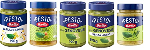 Testpaket Barilla Pesto 5x 190g Pesto mit Basilikum aus nachhaltiger Landwirtschaft hergestellt + Italian Gourmet polpa 400g von Italian Gourmet E.R.