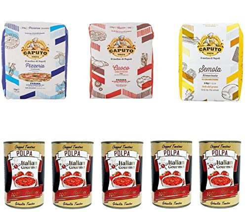 Testpaket Caputo Cuoco Farina Pizzamehl Mehl 5 kg Pizzaeria 5kg Semola 5kg und Italian Gourmet Polpa di pomodoro Fein gehacktes Tomatenmark 5x 400g von Italian Gourmet E.R.