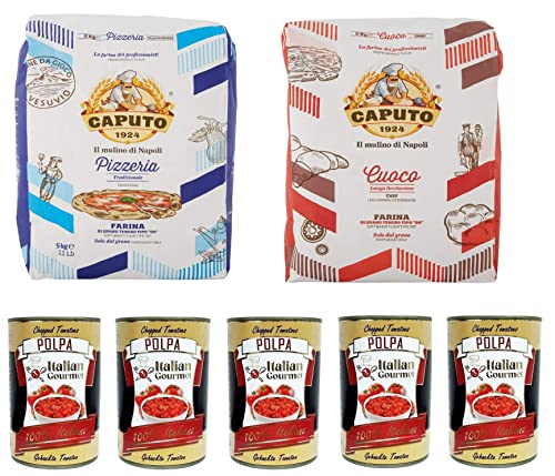 Testpaket Caputo Cuoco Farina Pizzamehl Mehl 5 kg Pizzaeria 5kg und Italian Gourmet Polpa di pomodoro Fein gehacktes Tomatenmark 5x 400g von Italian Gourmet E.R.