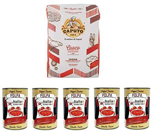 Testpaket Caputo Cuoco Farina Pizzamehl Mehl 5Kg und Italian Gourmet Polpa di pomodoro Fein gehacktes Tomatenmark 5x 400g von Italian Gourmet E.R.