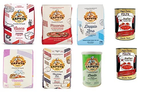 Testpaket Caputo Cuoco Pizzeria Doppio Zero Nuvola Oro Lievito Farina Pizzamehl Mehl 5x 1kg und Italian Gourmet Polpa di pomodoro Fein gehacktes Tomatenmark 2x 400g von Italian Gourmet E.R.