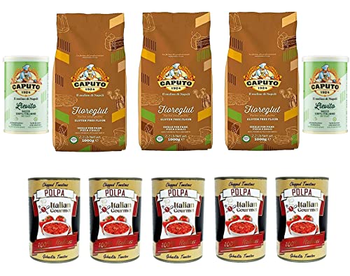 Testpaket Caputo FioreGlut Gluten frei gluten free mehl 1 kg 3x 1kg + 2x Caputo Lievito und Italian Gourmet Polpa di pomodoro Fein gehacktes Tomatenmark 5x 400g von Italian Gourmet E.R.