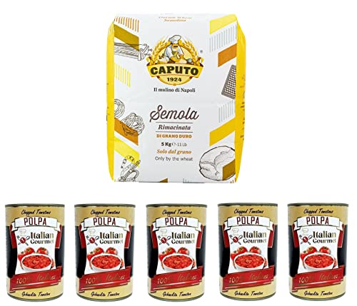 Testpaket Caputo Il Mulino di Napoli Semola rimacinata di Grano Duro Durum Weizengieß 5kg und Italian Gourmet Polpa di pomodoro Fein gehacktes Tomatenmark 5x 400g von Italian Gourmet E.R.