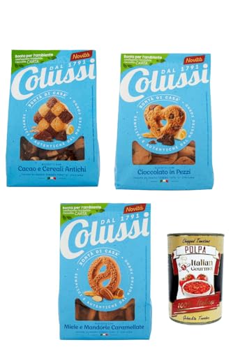 Testpaket Colussi Biscotti Kekse mit Kakao und antikem Getreide Biscuits cookies 3 st. + Italian gourmet polpa 400g von Italian Gourmet E.R.