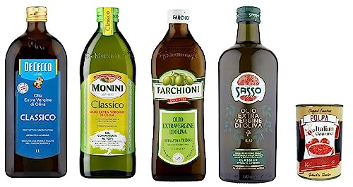 Testpaket De Cecco Monini Sasso Farchioni Olio Extra vergine D'oliva Natives Olive Olivenöl 1 Lt 100% Italienisch + Italian Gourmet polpa 400g von Italian Gourmet E.R.