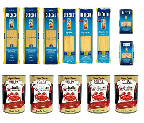 Testpaket De Cecco Spaghetti Linguine Penne rigate 8x 500g und Italian Gourmet Polpa di pomodoro Fein gehacktes Tomatenmark 5x 400g von Italian Gourmet E.R.