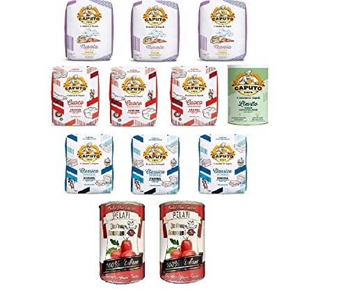 Testpaket Farina Molino Caputo Nuvola Classica Cuoco Pizzamehl Mehl ( 9 x 1kg ) + 1 Caputo Lievito Hefe + Italian Gourmet 100% italienische geschälte Tomaten dosen 2x 400g von Italian Gourmet E.R.