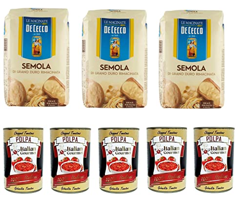 Testpaket Hartweizengrieß - Semola di Grano Duro De Cecco 3x 1kg und Italian Gourmet Polpa di pomodoro Fein gehacktes Tomatenmark 5x 400g von Italian Gourmet E.R.