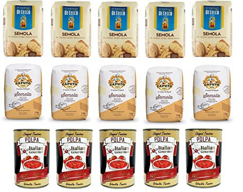 Testpaket Hartweizengrieß - Semola di Grano Duro De Cecco 5x 1kg 5x 1Kg Caputo und Italian Gourmet Polpa di pomodoro Fein gehacktes Tomatenmark 5x 400g von Italian Gourmet E.R.