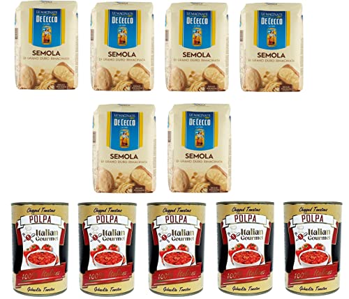 Testpaket Hartweizengrieß - Semola di Grano Duro De Cecco 6x 1kg und Italian Gourmet Polpa di pomodoro Fein gehacktes Tomatenmark 5x 400g von Italian Gourmet E.R.