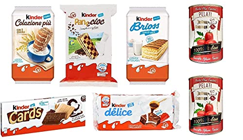 Testpaket Kinder Ferrero Brioss Colazione più Panecioc Delice Cards Snack + Italian Gourmet 100% italienische geschälte Tomaten dosen 2x 400g von Italian Gourmet E.R.