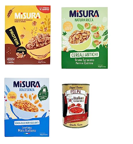 Testpaket Misura Cereal Multigrain Protein Natura Ricca Dolcesenza Vollkornflocken, Reis und Hafer – reich an Proteinen und Ballaststoffen + italian Gourmet polpa 400g von Italian Gourmet E.R.