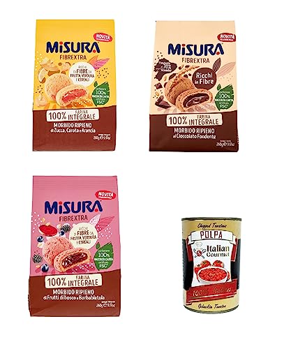 Testpaket Misura Frollino Integrale Fibrextra Vollkorn Kekse Shortbread, 100 % Vollkornmehl 3x 260 g + Italian Gourmet polpa 400g von Italian Gourmet E.R.